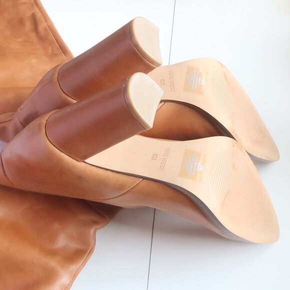 Nine West Tan Leather Knee High Boots Block Heel Pointed Toe Riding Boots Size 6 - Picture 10 of 11
